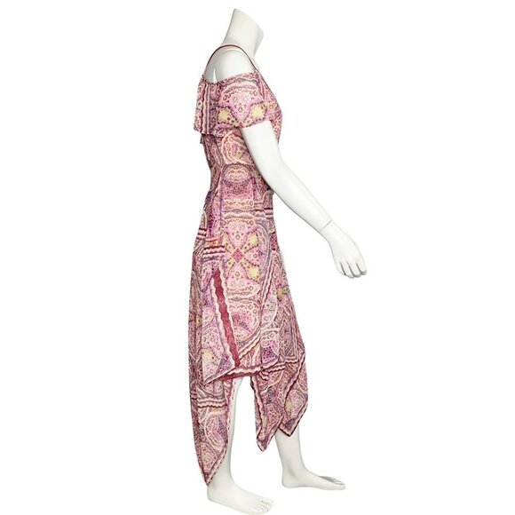 BCBG Max Azria Tibetan Red Paisley Print Cold Shoulder Wrap Festival Dress - Picture 4 of 11